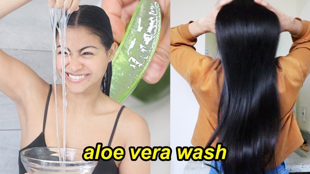 Aloe Vera för håret! Hårtvätt med aloe vera. Snygg tjej med långt svart hår.